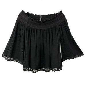 Zara black Smocked Crepe Off Shoulder Long Sleeve Blouse Size Medium